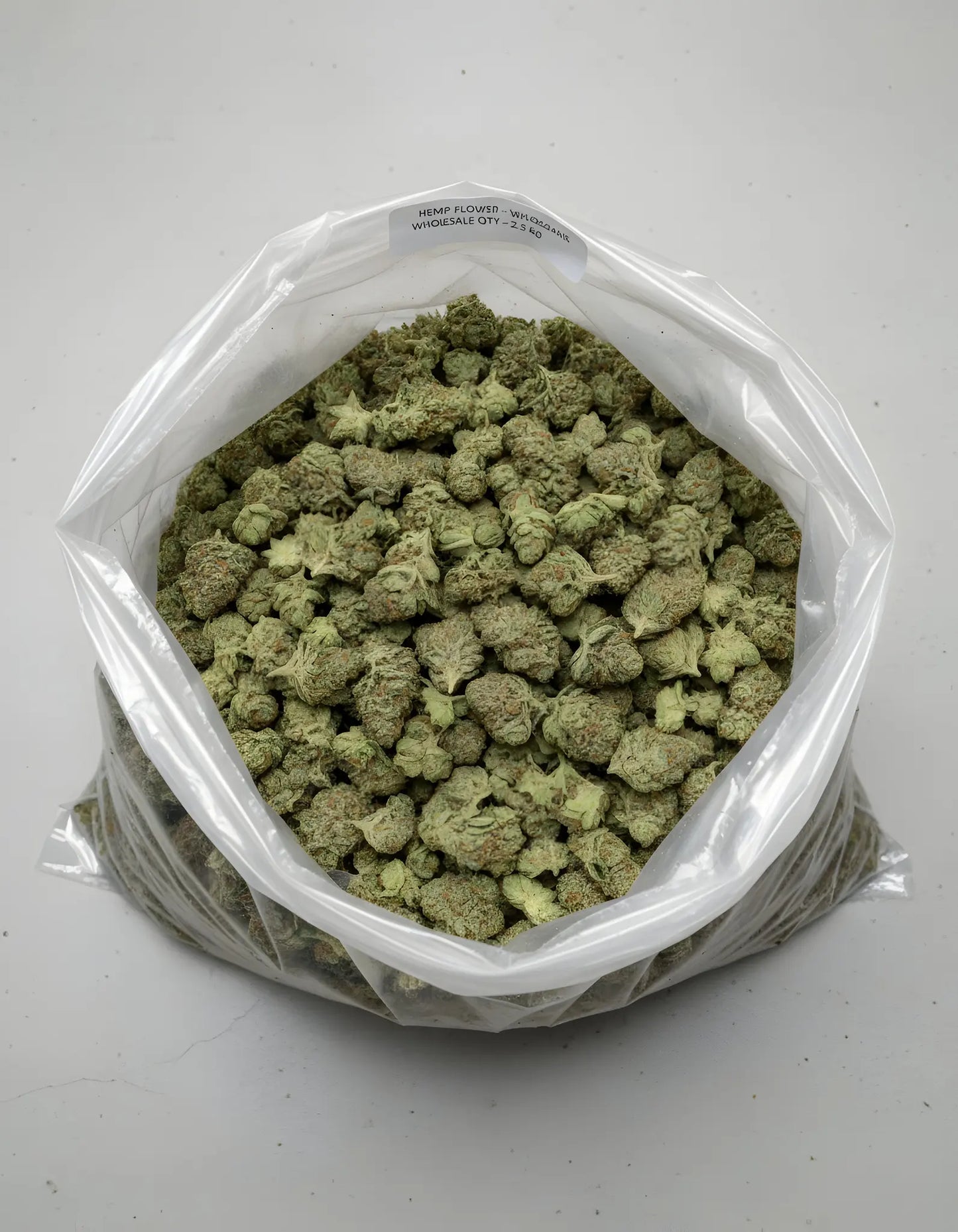 Wholesale photo of Sour Diesel THCA hemp flower hybrid AA grade, bulk display of frosty light green buds with 20 percent THCA