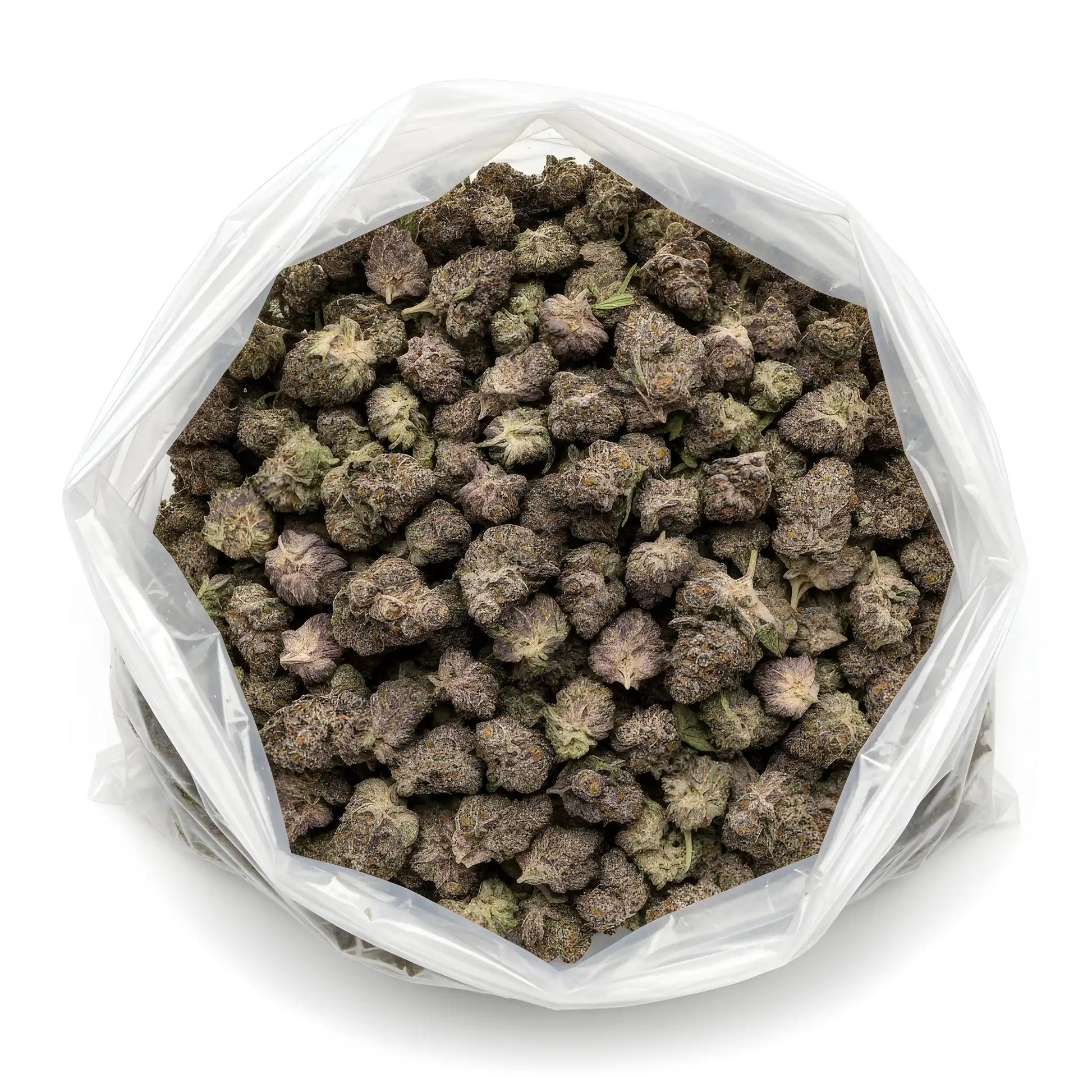 Wholesale photo of Grape Cherry Gelato THCA hemp flower hybrid AAA grade, bulk display of resin coated deep green buds with violet hues, 34 percent THCA, Grape Pie x Cherry Gelato lineage | Hurcann